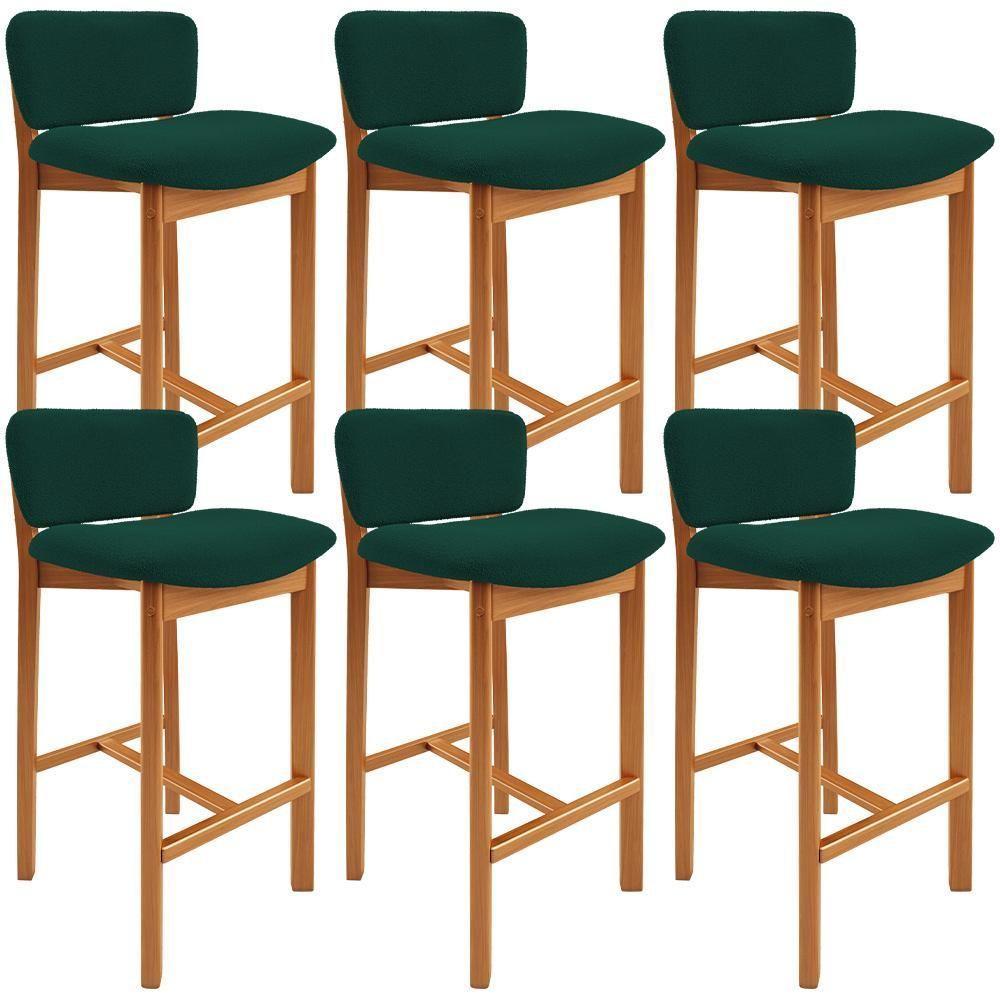 Kit 06 Banquetas Alta Para Cozinha Sala De Jantar Bar Dara L02 Bouclê Verde Musgo - Lyam Decor - 1