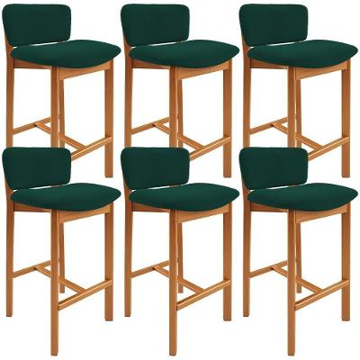 Kit 06 Banquetas Alta Para Cozinha Sala De Jantar Bar Dara L02 Bouclê Verde Musgo - Lyam Decor