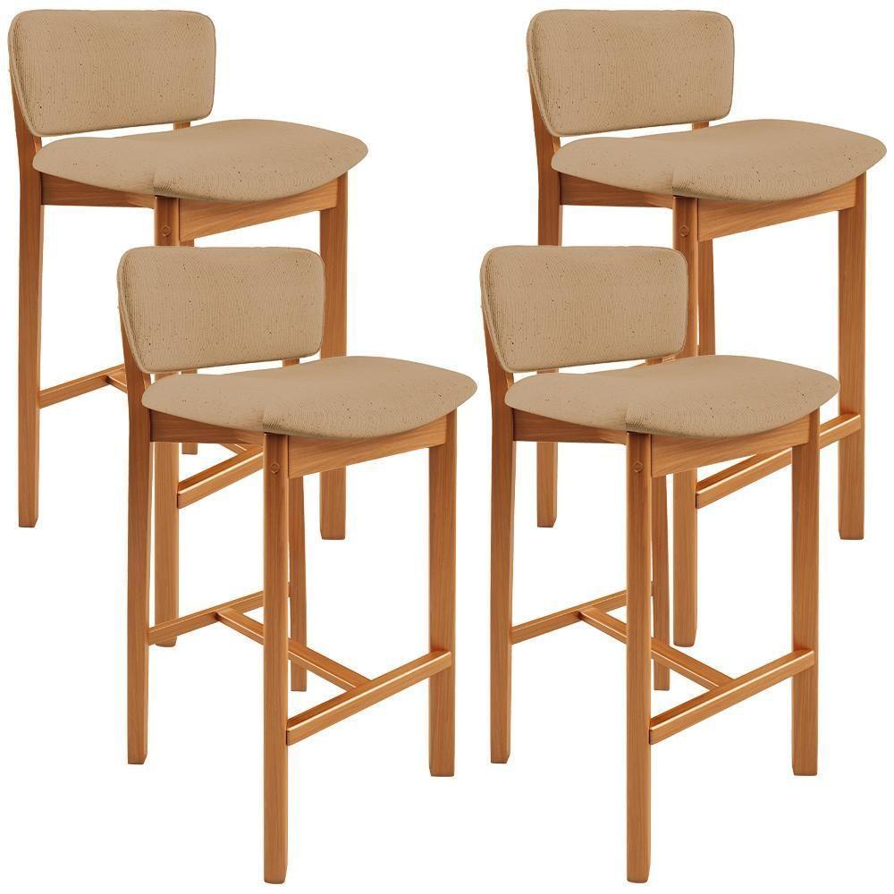 Kit 04 Banquetas Alta Para Cozinha Sala De Jantar Bar Dara L02 Linho Bege Escuro - Lyam Decor - 1
