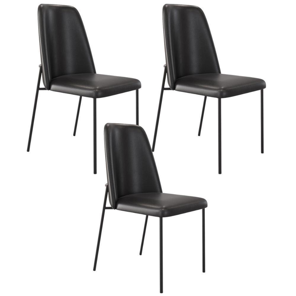 Kit 03 Cadeiras Decorativa Estofada Para Sala De Jantar Bella L02 Couríssimo Preto - Lyam Decor - 1