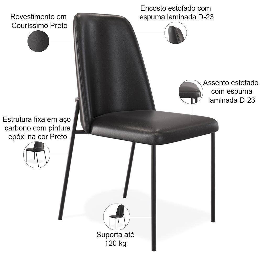Kit 03 Cadeiras Decorativa Estofada Para Sala De Jantar Bella L02 Couríssimo Preto - Lyam Decor - 4