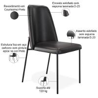 Kit 03 Cadeiras Decorativa Estofada Para Sala De Jantar Bella L02 Couríssimo Preto - Lyam Decor