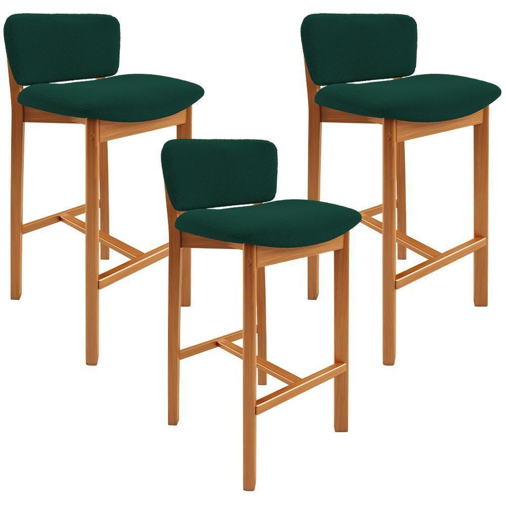 Kit 03 Banquetas Alta Para Cozinha Sala De Jantar Bar Dara L02 Bouclê Verde Musgo - Lyam Decor - 1