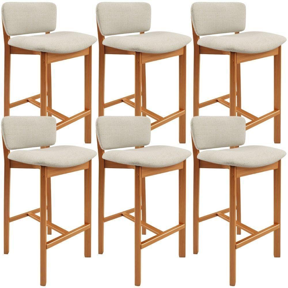 Kit 6 Banqueta Alta Para Cozinha Sala De Jantar Bar Dara L02 Linho Champagne - Lyam Decor - 1