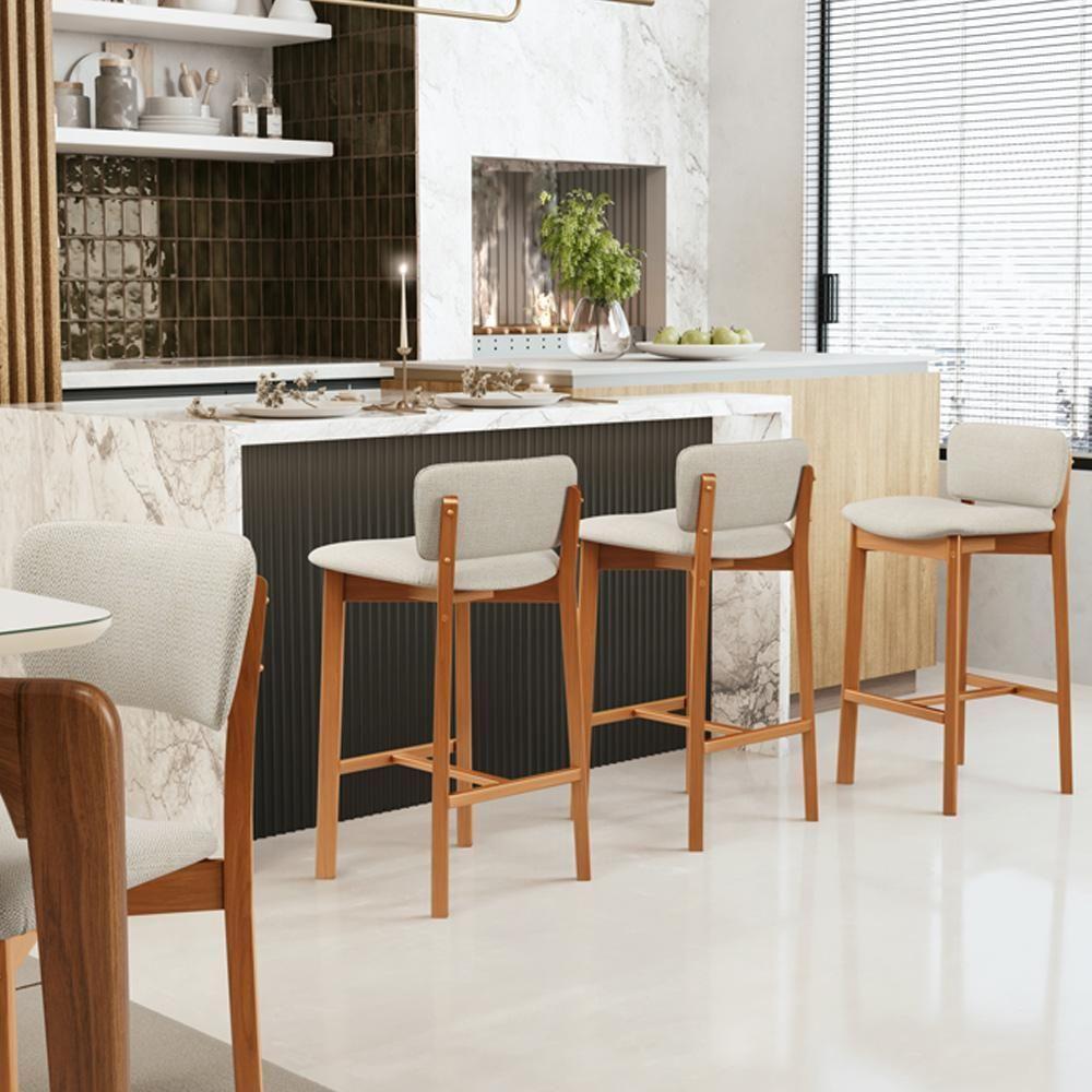 Kit 6 Banqueta Alta Para Cozinha Sala De Jantar Bar Dara L02 Linho Champagne - Lyam Decor - 3