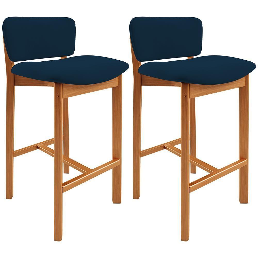 Kit 02 Banquetas Alta Para Cozinha Sala De Jantar Bar Dara L02 Suede Azul Marinho - Lyam Decor - 1