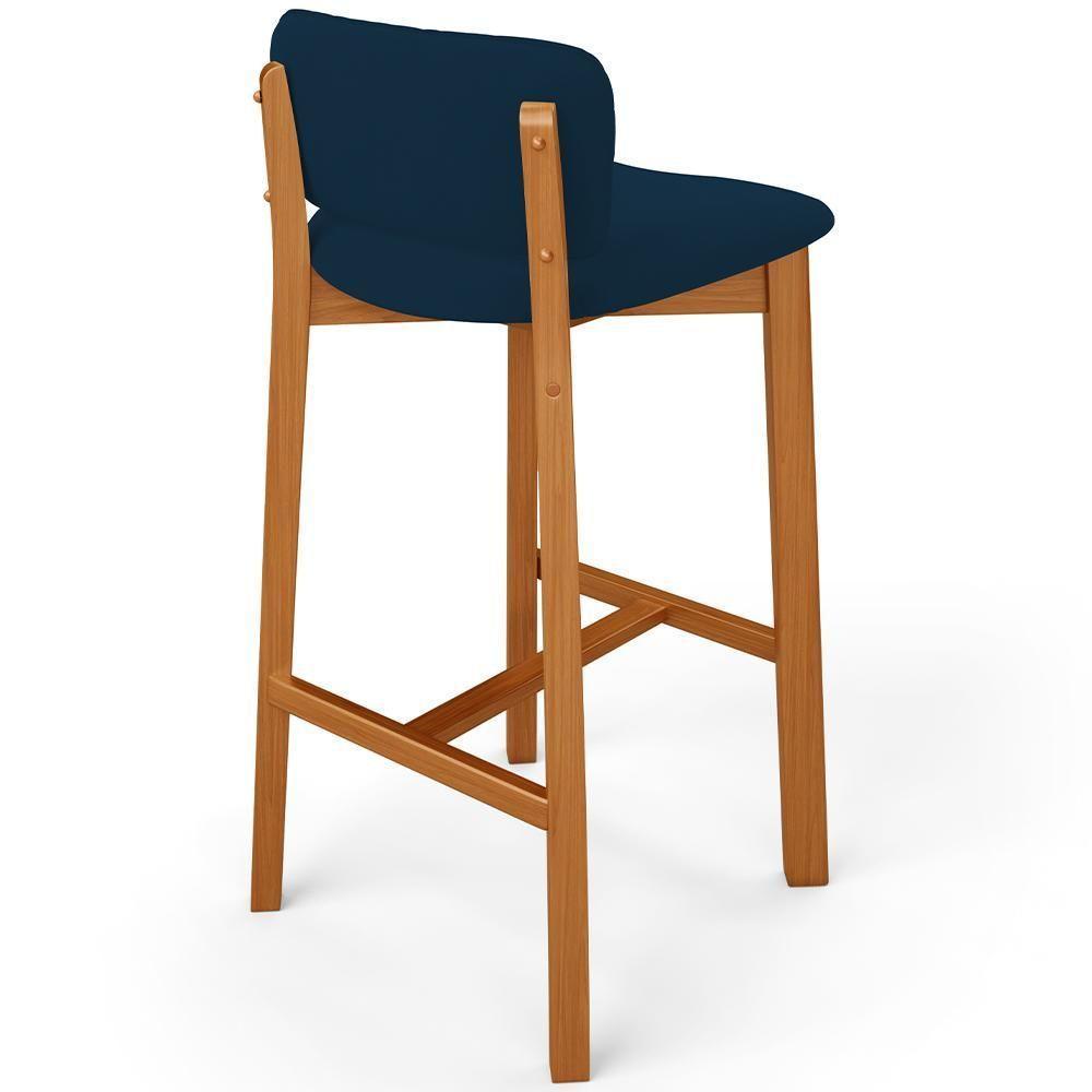 Kit 02 Banquetas Alta Para Cozinha Sala De Jantar Bar Dara L02 Suede Azul Marinho - Lyam Decor - 7