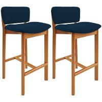 Kit 02 Banquetas Alta Para Cozinha Sala De Jantar Bar Dara L02 Suede Azul Marinho - Lyam Decor - 1