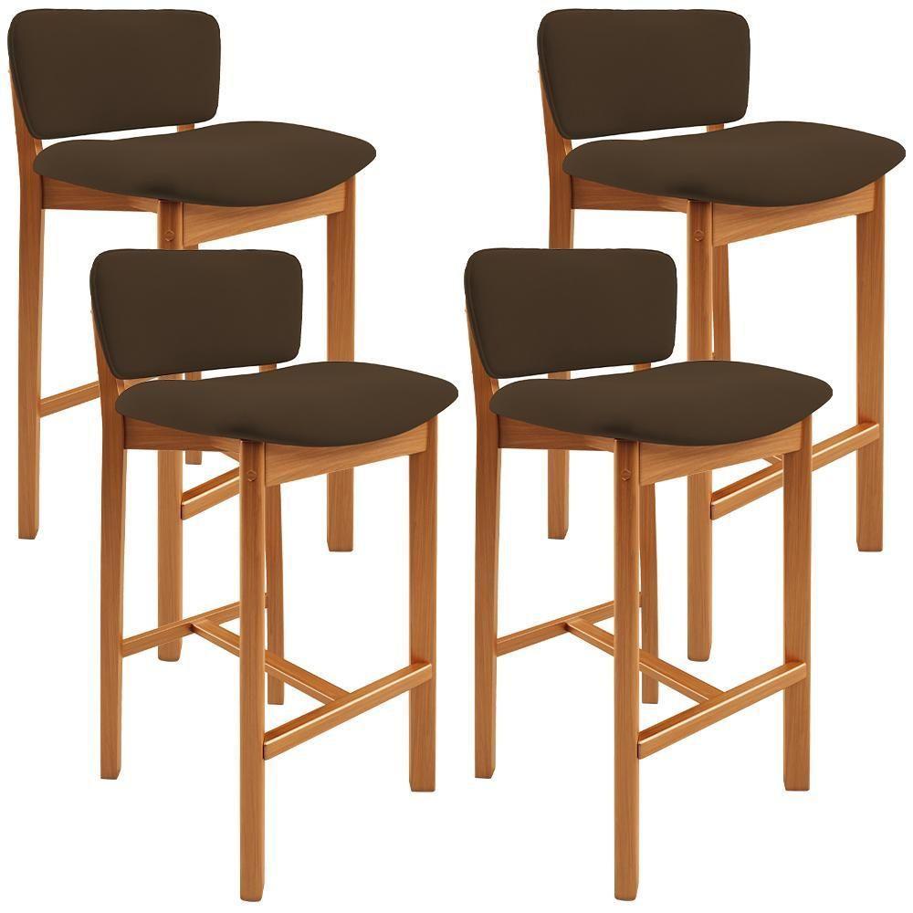 Kit 04 Banquetas Alta Para Cozinha Sala De Jantar Bar Dara L02 Suede Marrom - Lyam Decor - 1