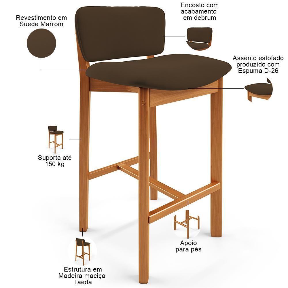Kit 04 Banquetas Alta Para Cozinha Sala De Jantar Bar Dara L02 Suede Marrom - Lyam Decor - 4