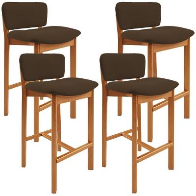 Kit 04 Banquetas Alta Para Cozinha Sala De Jantar Bar Dara L02 Suede Marrom - Lyam Decor