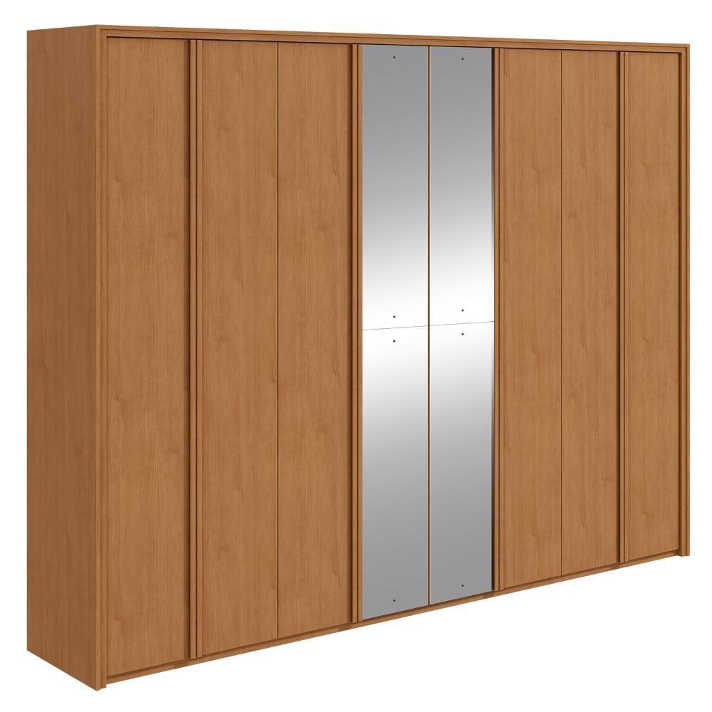 Guarda-roupa Casal 100% Mdf 8 Portas Easy Glow Com Espelhos Amendoa Clean - 2