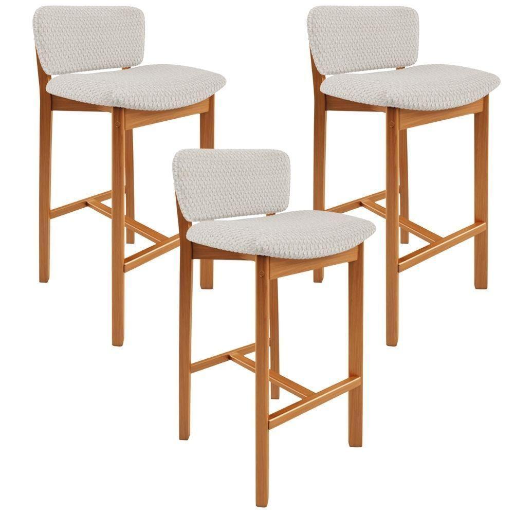 Kit 03 Banquetas Alta Para Cozinha Sala De Jantar Bar Dara L02 Bouclê Cru - Lyam Decor - 1