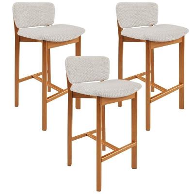 Kit 03 Banquetas Alta Para Cozinha Sala De Jantar Bar Dara L02 Bouclê Cru - Lyam Decor
