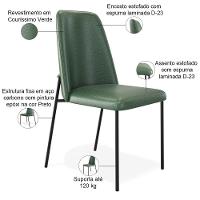 Kit 02 Cadeiras Decorativa Estofada Para Sala De Jantar Bella L02 Couríssimo Verde - Lyam Decor