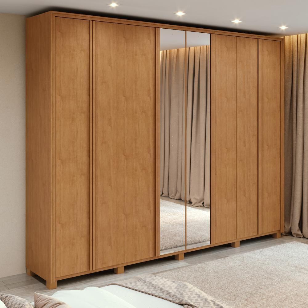 Guarda-roupa Casal 100% Mdf 8 Portas Easy Glow Com Espelhos E Pés Amendoa Clean - 1