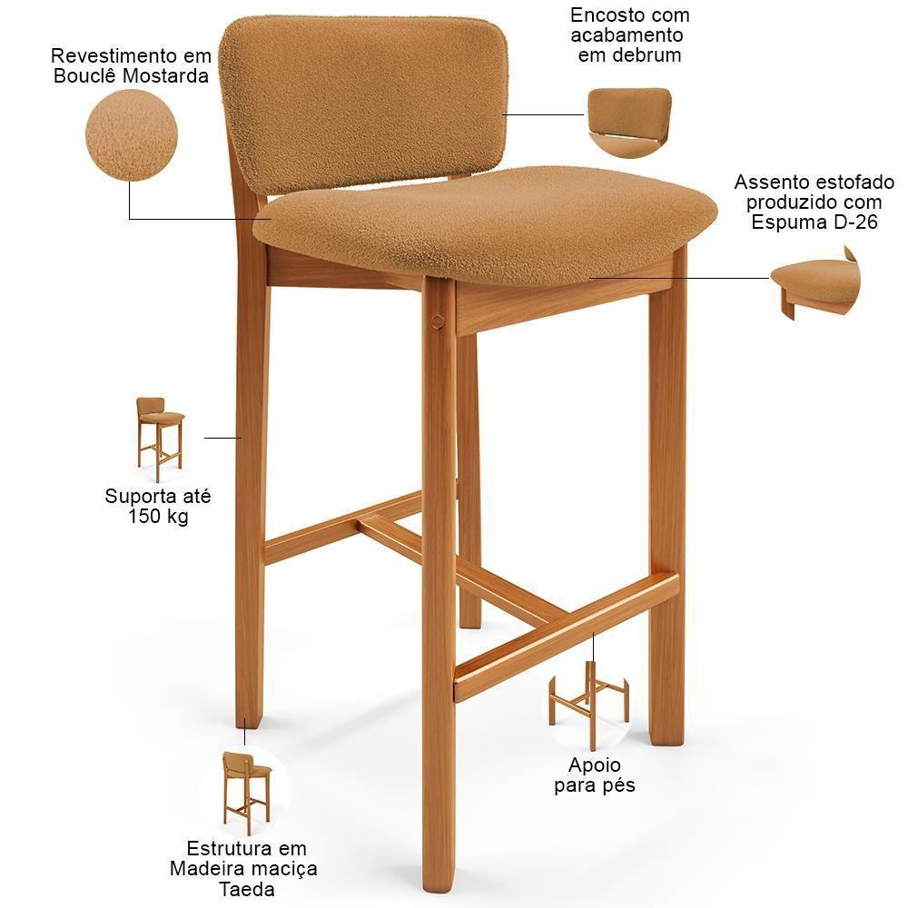 Kit 04 Banquetas Alta Para Cozinha Sala De Jantar Bar Dara L02 Bouclê Mostarda - Lyam Decor - 4