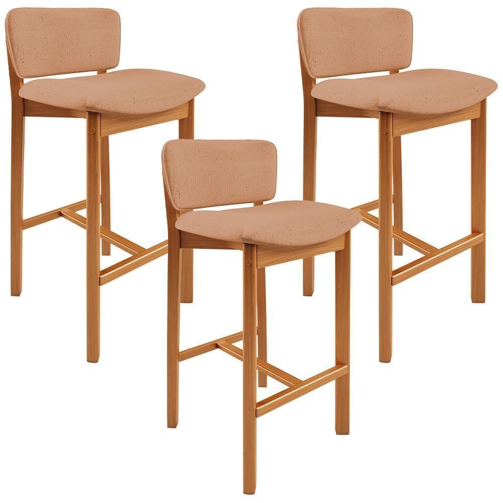 Kit 03 Banquetas Alta Para Cozinha Sala De Jantar Bar Dara L02 Linho Rosê - Lyam Decor - 1