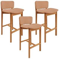 Kit 03 Banquetas Alta Para Cozinha Sala De Jantar Bar Dara L02 Linho Rosê - Lyam Decor - 1