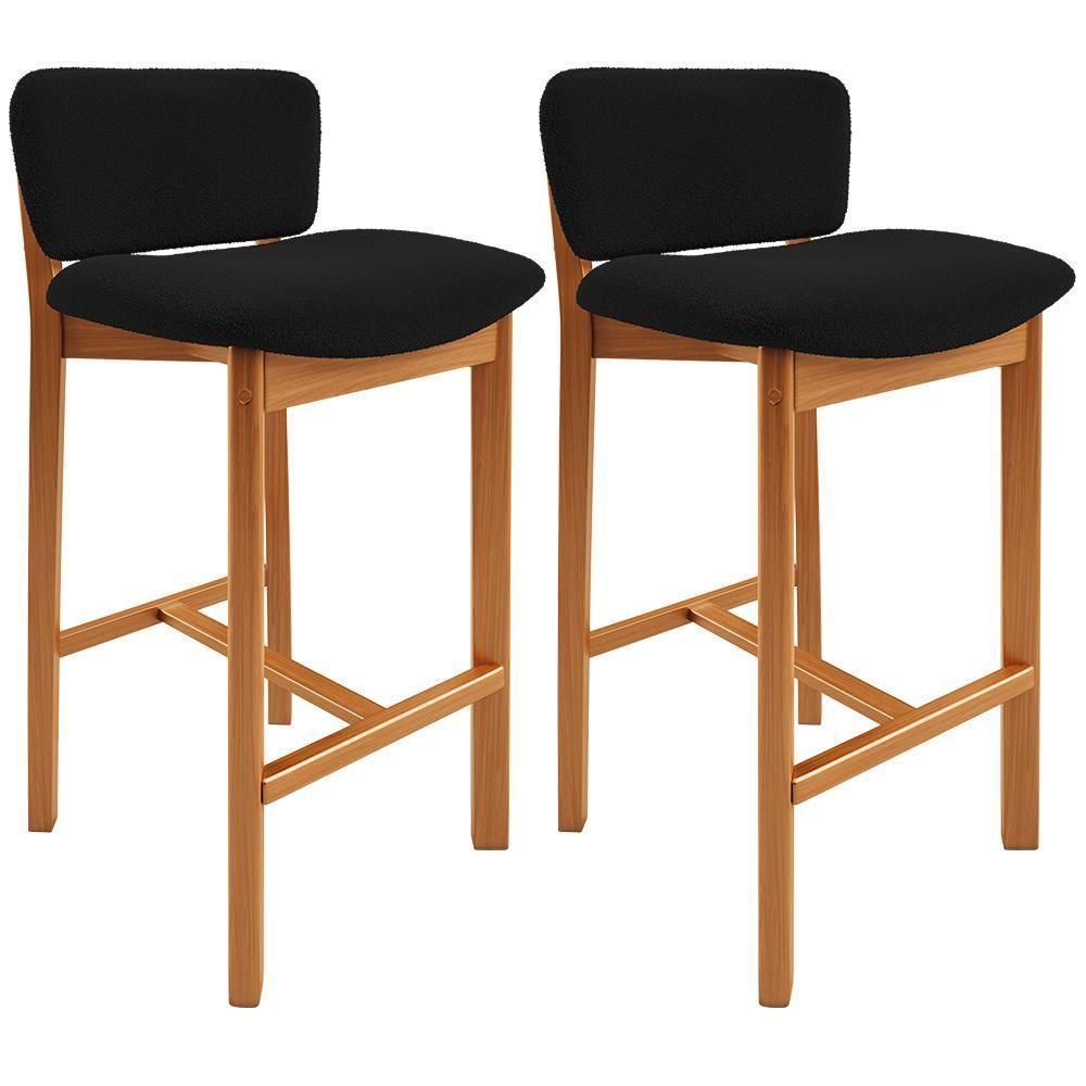 Kit 02 Banquetas Alta Para Cozinha Sala De Jantar Bar Dara L02 Bouclê Preto - Lyam Decor - 1