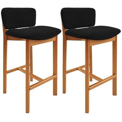 Kit 02 Banquetas Alta Para Cozinha Sala De Jantar Bar Dara L02 Bouclê Preto - Lyam Decor