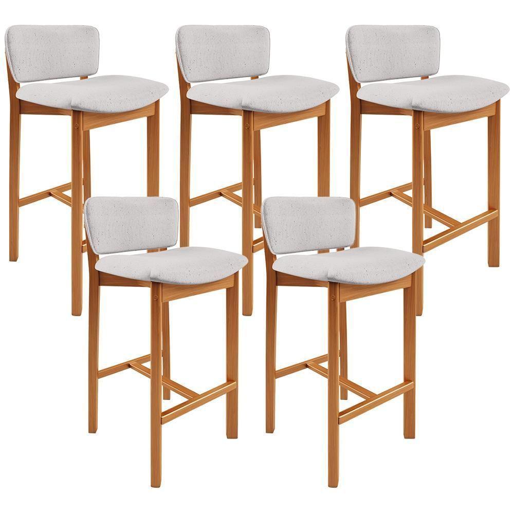 Kit 05 Banquetas Alta Para Cozinha Sala De Jantar Bar Dara L02 Linho Cinza - Lyam Decor - 1