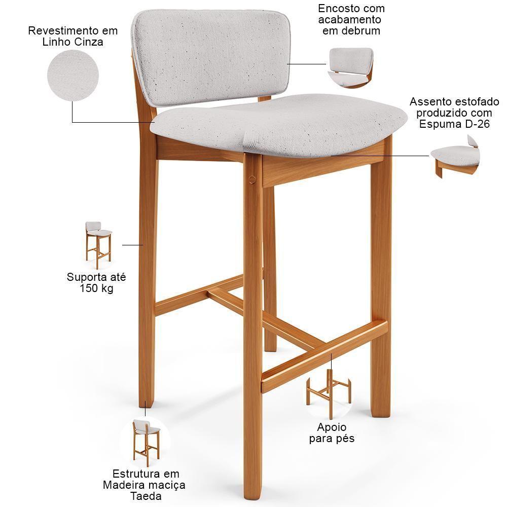 Kit 05 Banquetas Alta Para Cozinha Sala De Jantar Bar Dara L02 Linho Cinza - Lyam Decor - 4