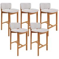 Kit 05 Banquetas Alta Para Cozinha Sala De Jantar Bar Dara L02 Linho Cinza - Lyam Decor - 1