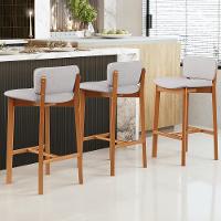 Kit 05 Banquetas Alta Para Cozinha Sala De Jantar Bar Dara L02 Linho Cinza - Lyam Decor - 2