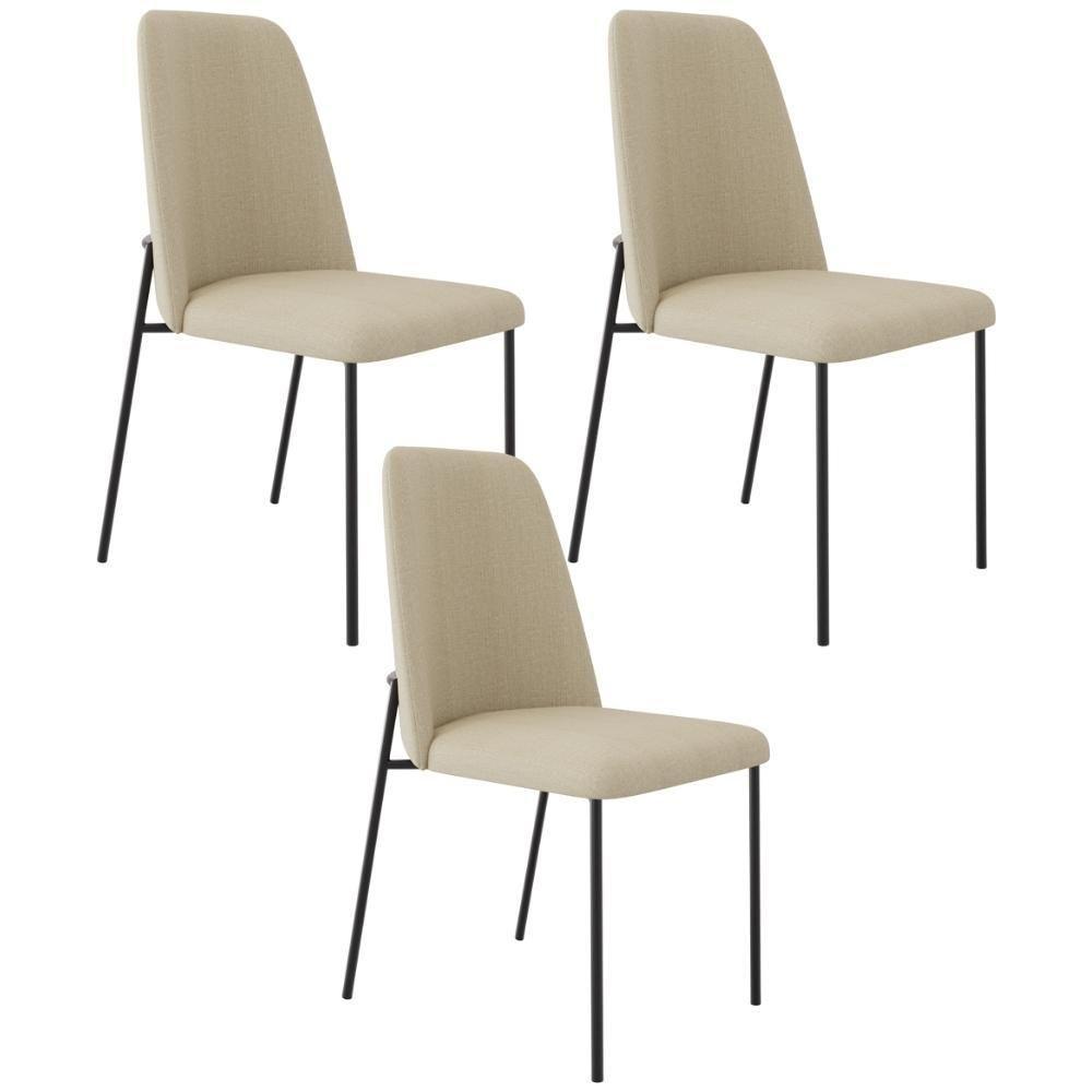 Kit 03 Cadeiras Decorativa Estofada Para Sala De Jantar Bella L02 Linho Bege Escuro - Lyam Decor - 1