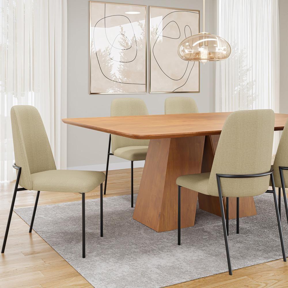 Kit 03 Cadeiras Decorativa Estofada Para Sala De Jantar Bella L02 Linho Bege Escuro - Lyam Decor - 2