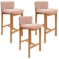 Kit 03 Banquetas Alta Para Cozinha Sala De Jantar Bar Dara L02 Bouclê Rosê - Lyam Decor - 1