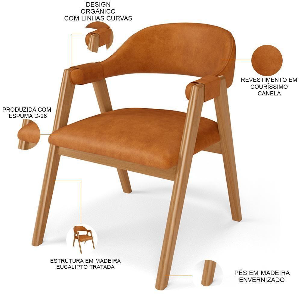 Kit 05 Cadeiras De Jantar E Estar Living Estofada Nadja L02 Couríssimo Canela - Lyam Decor - 4