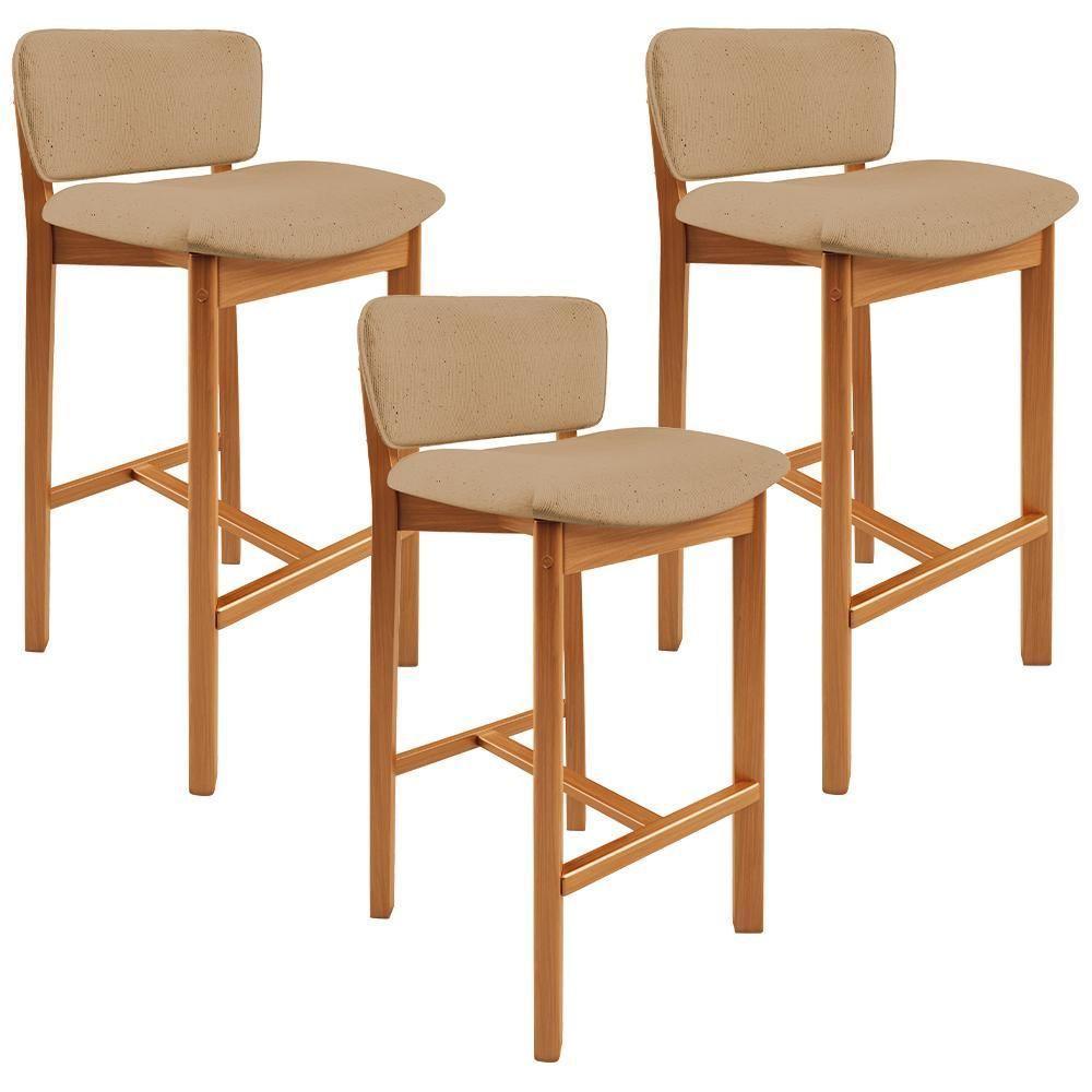 Kit 03 Banquetas Alta Para Cozinha Sala De Jantar Bar Dara L02 Linho Bege Escuro - Lyam Decor - 1