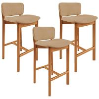 Kit 03 Banquetas Alta Para Cozinha Sala De Jantar Bar Dara L02 Linho Bege Escuro - Lyam Decor - 1