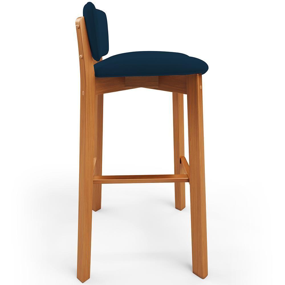 Kit 03 Banquetas Alta Para Cozinha Sala De Jantar Bar Dara L02 Suede Azul Marinho - Lyam Decor - 6