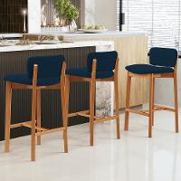 Kit 03 Banquetas Alta Para Cozinha Sala De Jantar Bar Dara L02 Suede Azul Marinho - Lyam Decor - 2