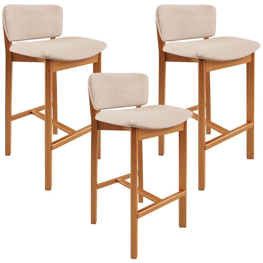 Kit 03 Banquetas Alta Para Cozinha Sala De Jantar Bar Dara L02 Linho Bege - Lyam Decor - 1