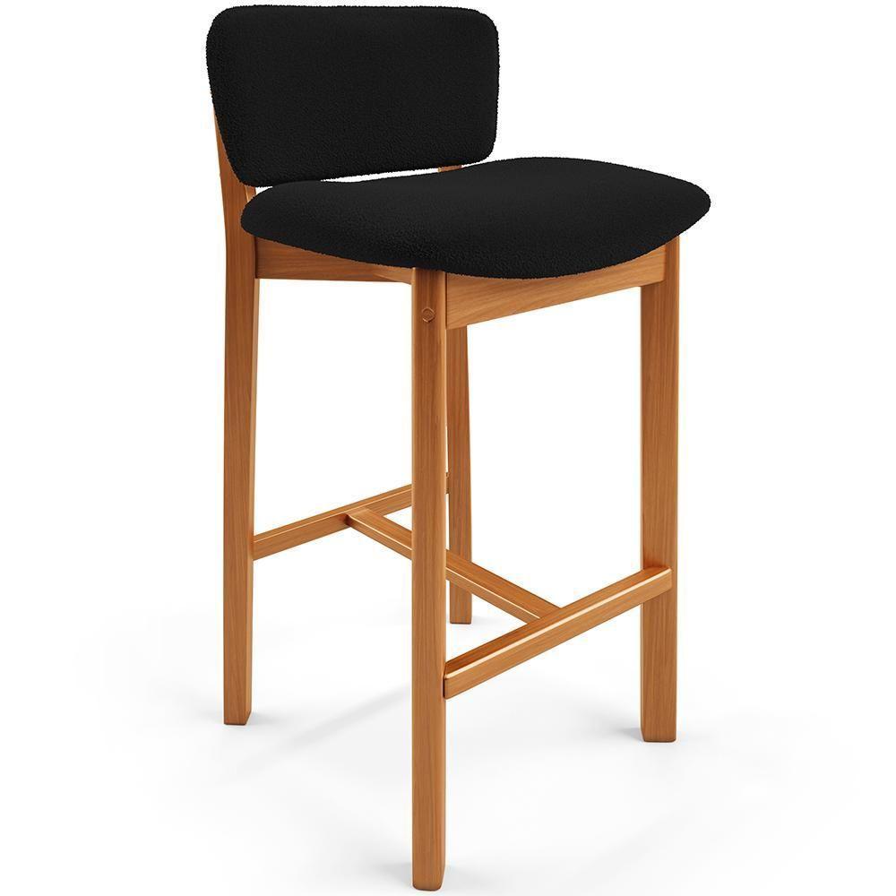 Banqueta Alta Para Cozinha Sala De Jantar Bar Dara L02 Bouclê Preto- Lyam Decor - 1