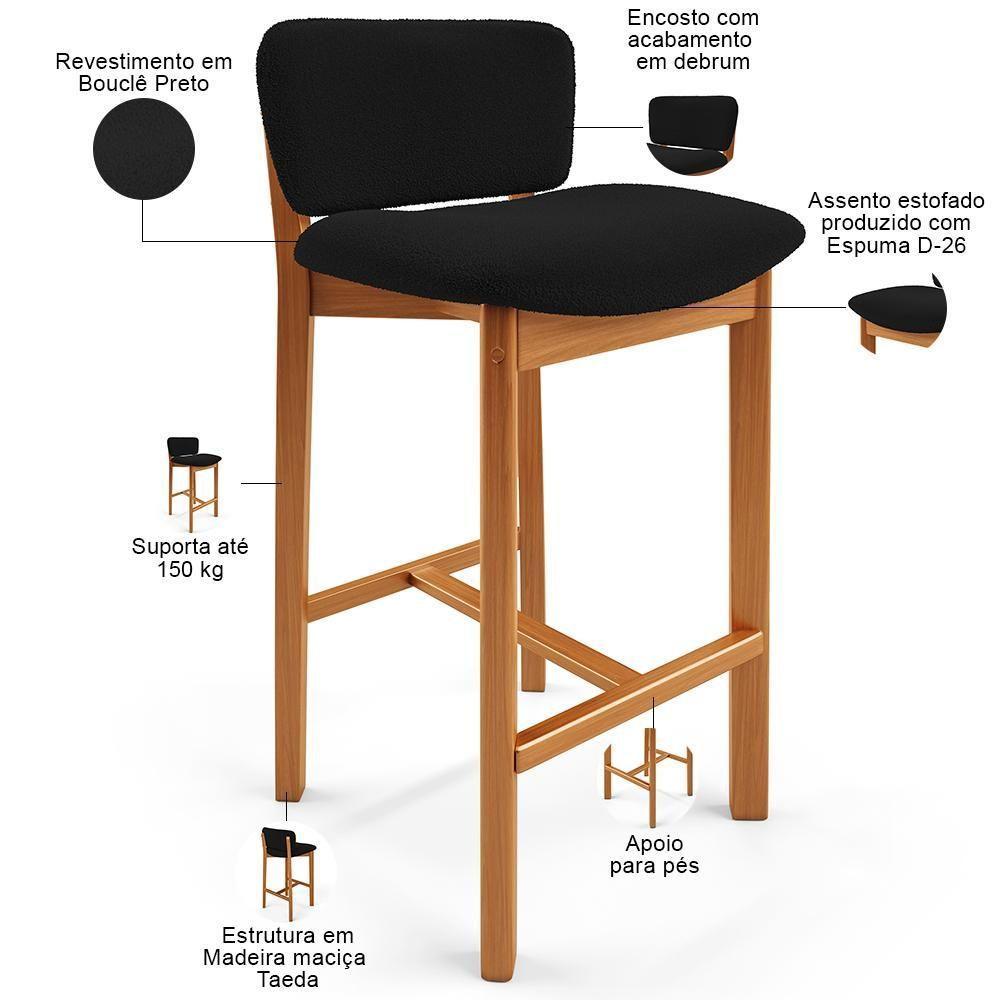 Banqueta Alta Para Cozinha Sala De Jantar Bar Dara L02 Bouclê Preto- Lyam Decor - 4