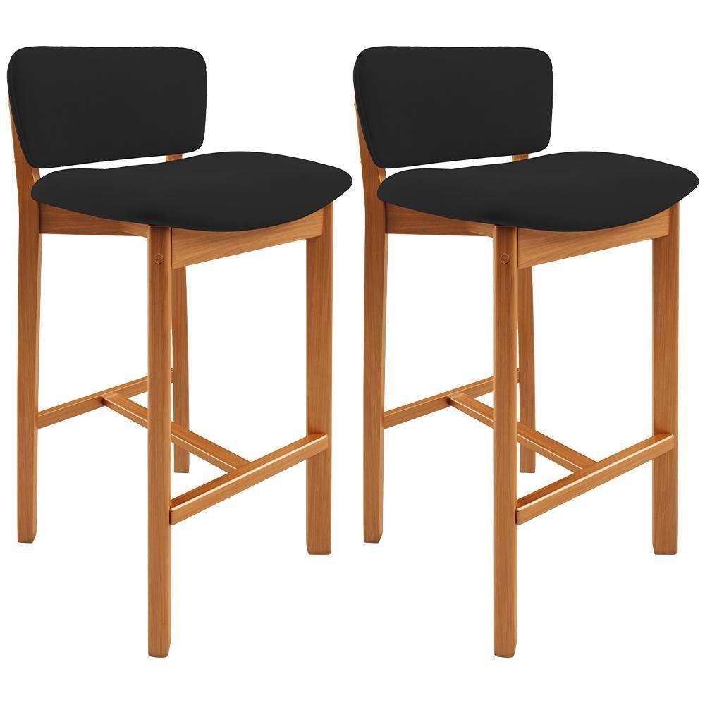 Kit 02 Banquetas Alta Para Cozinha Sala De Jantar Bar Dara L02 Suede Preto - Lyam Decor - 1