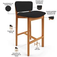 Kit 02 Banquetas Alta Para Cozinha Sala De Jantar Bar Dara L02 Suede Preto - Lyam Decor