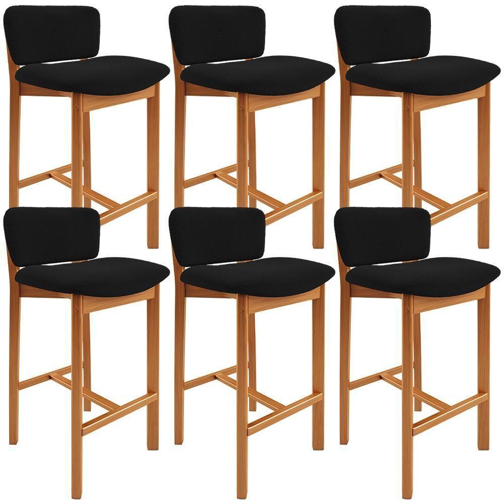 Kit 06 Banquetas Alta Para Cozinha Sala De Jantar Bar Dara L02 Bouclê Preto - Lyam Decor - 1