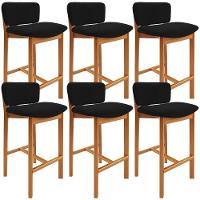 Kit 06 Banquetas Alta Para Cozinha Sala De Jantar Bar Dara L02 Bouclê Preto - Lyam Decor - 1