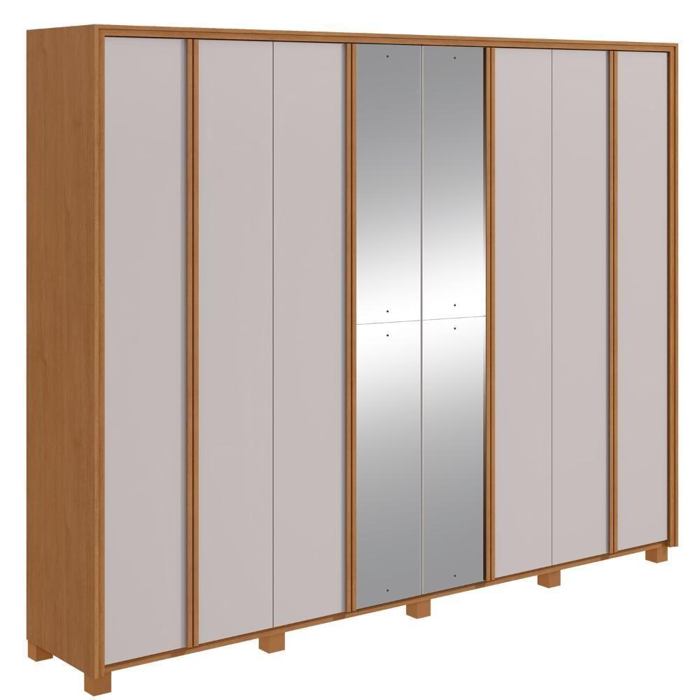 Guarda-roupa Casal 100% Mdf 8 Portas Easy Glow Com Espelhos E Pés Amendoa Clean/off White - 2