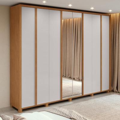 Guarda-roupa Casal 100% Mdf 8 Portas Easy Glow Com Espelhos E Pés Amendoa Clean/off White