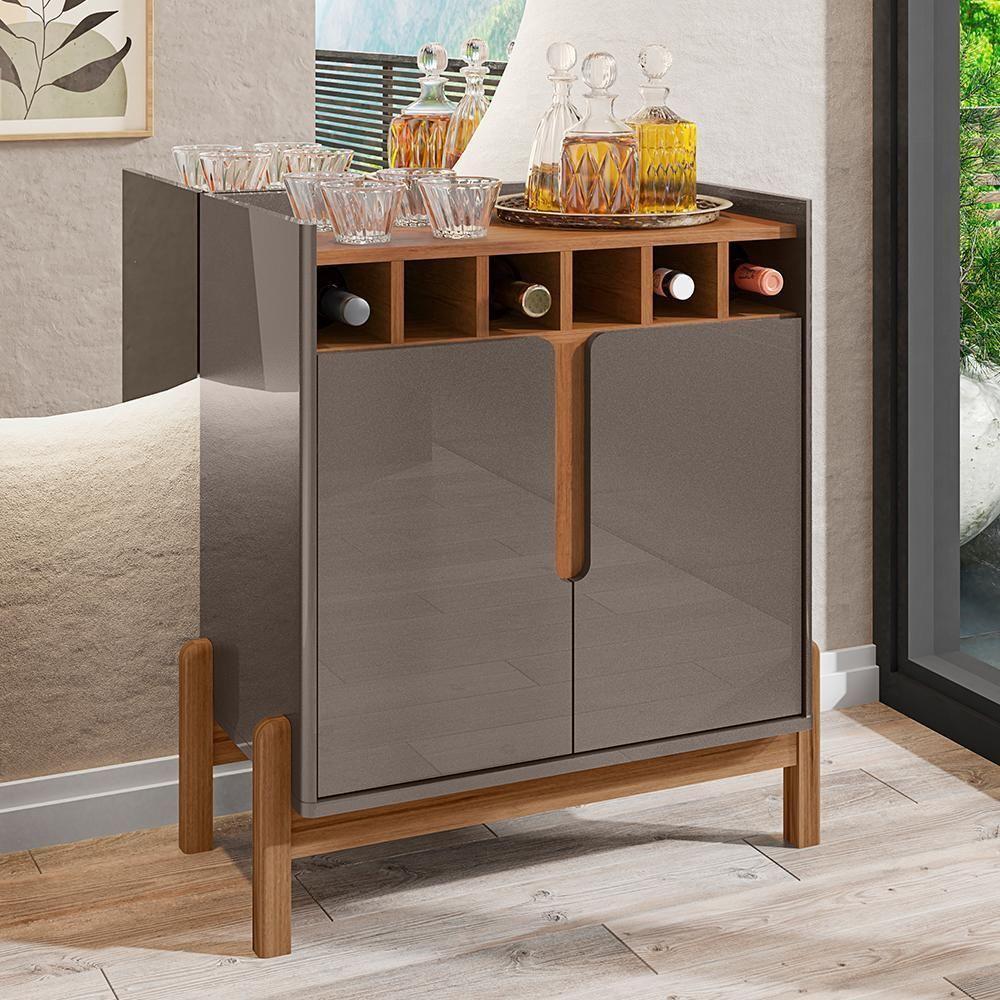 Aparador Barzinho Lizz Com Adega 2 Portas Cinza Pérola-cedro - Casa D Cinza Pérola-cedro - 4