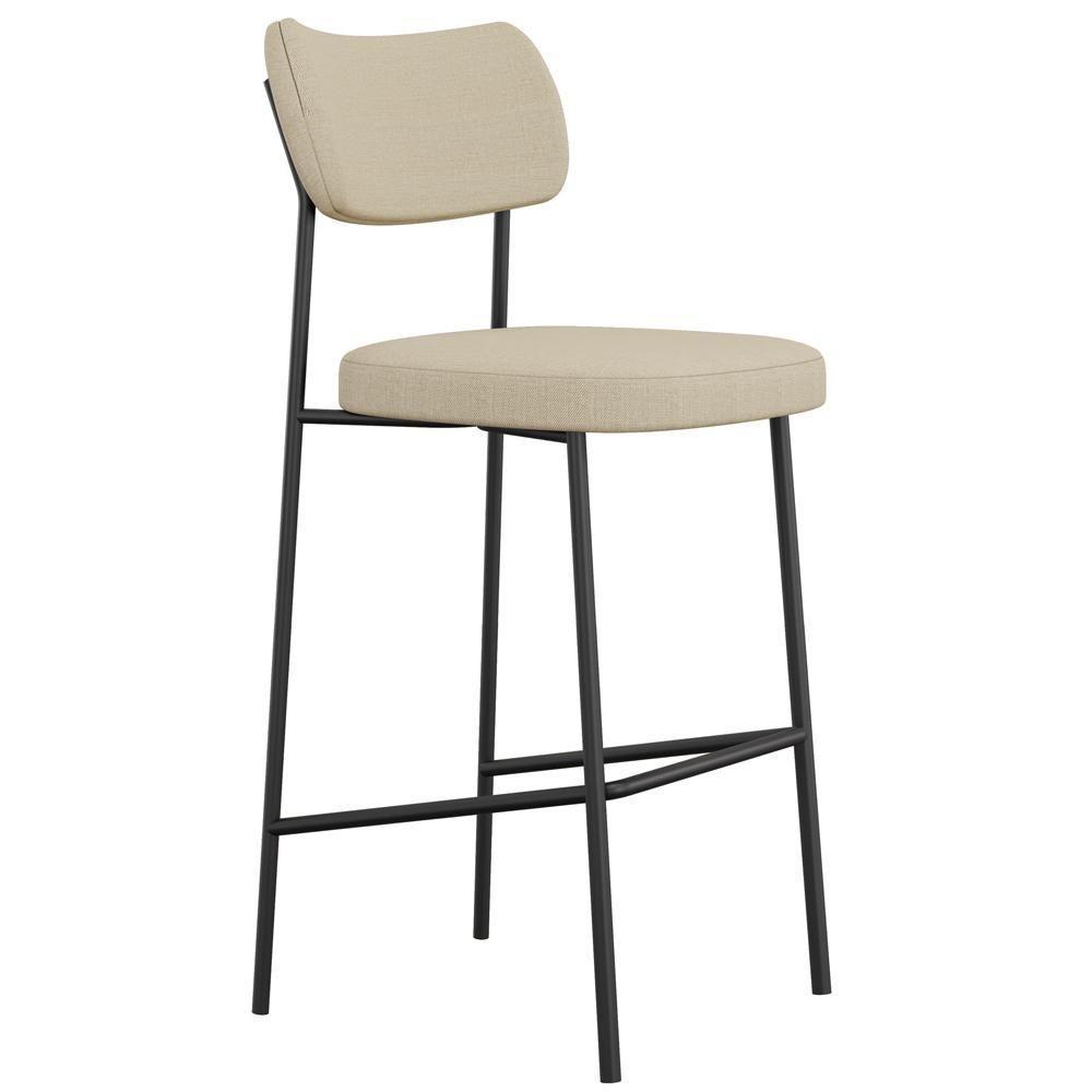 Kit 04 Banquetas Alta Bar Cozinha Sala De Jantar Preto Melina L02 Linho Bege Escuro - Lyam Decor - 6