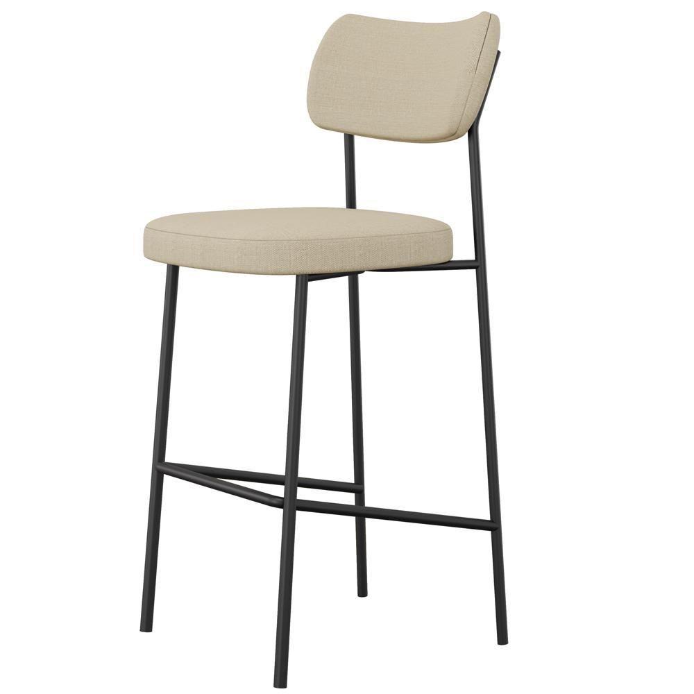 Kit 04 Banquetas Alta Bar Cozinha Sala De Jantar Preto Melina L02 Linho Bege Escuro - Lyam Decor - 7