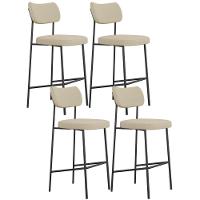 Kit 04 Banquetas Alta Bar Cozinha Sala De Jantar Preto Melina L02 Linho Bege Escuro - Lyam Decor - 1